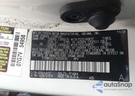 2009 Toyota Sienna Xle z USA, uszkodzony, nr VIN 5TDBK22C79S026434